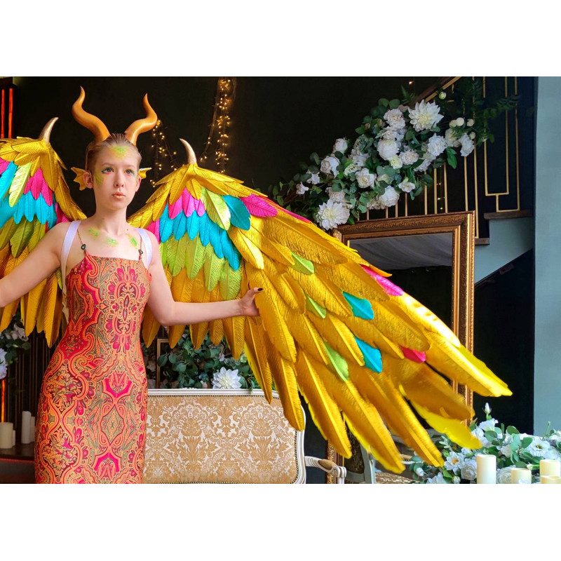 adult wings costume, gold angel wings, devil wings, phoenix costume, articulating wings, gold cosplay wings, moving anime wings, movable wings, wings of fire, p