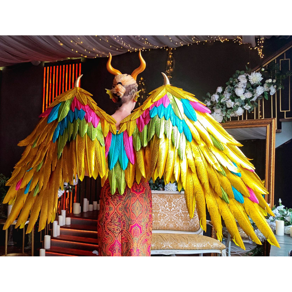 adult wings costume, gold angel wings, devil wings, phoenix costume, articulating wings, gold cosplay wings, moving anime wings, movable wings, wings of fire, p
