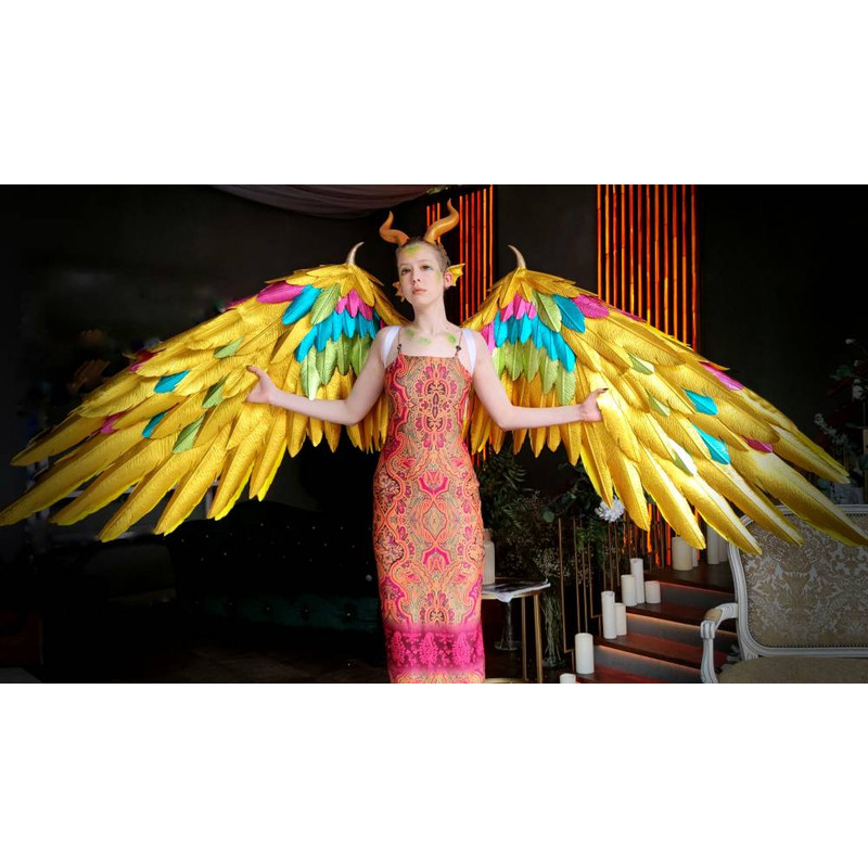 adult wings costume, gold angel wings, devil wings, phoenix costume, articulating wings, gold cosplay wings, moving anime wings, movable wings, wings of fire, p
