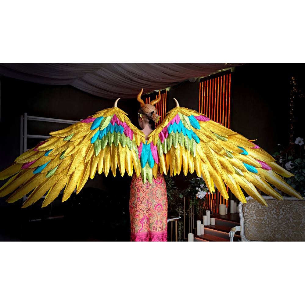 adult wings costume, gold angel wings, devil wings, phoenix costume, articulating wings, gold cosplay wings, moving anime wings, movable wings, wings of fire, p