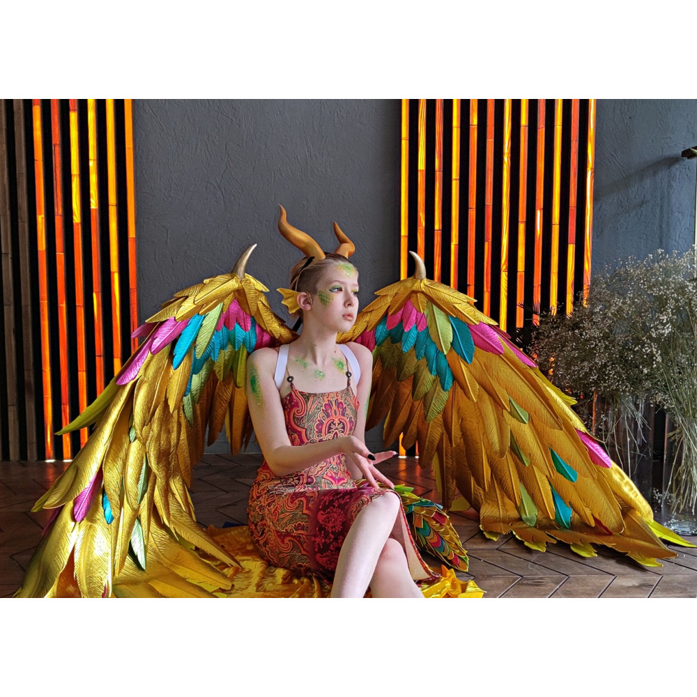 adult wings costume, gold angel wings, devil wings, phoenix costume, articulating wings, gold cosplay wings, moving anime wings, movable wings, wings of fire, p