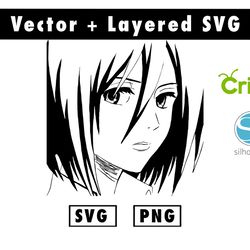 mikasa ackerman svg & png files for cricut machine , anime svg , manga svg , goku svg