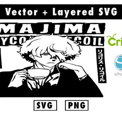 majima lycoris recoil svg & png files for cricut machine , anime svg , manga svg , goku svg