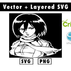 mikasa ackerman svg & png files for cricut machine , anime svg , manga svg , goku svg