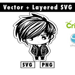 vector a sketch of a calm boy character svg & png files for cricut machine , anime svg , manga svg , goku svg