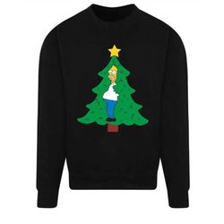Homer Christmas Tree Bushes Meme Jumper Novelty Sweater Xmas Gift Men's Cartoon Christmas Jumper