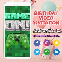 video game, video invitation, invitations, digital, invite, custom, personalized, birthday, party, card, video games