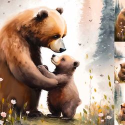 mother bear baby cub painting artwor