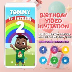 coco melon cody birthday video invitation, melon invite, melon animated birthday invitation, video invite, girl and boy