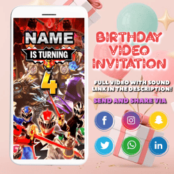 power ranger birthday invitation, dino fury animated invitation, power ranger invitation, power ranger video invitation