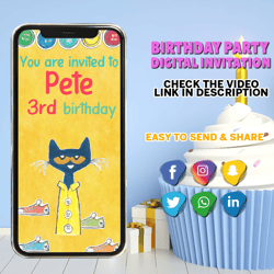 Pete the cat video invitation, Pete the cat birthday video invitation, Pete the cat invite, Pete the cat animated