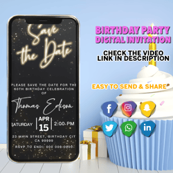 video save the date any event invitation, animated birthday/wedding party evite, eco friendly, digital smartphone invite