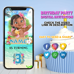 moana video invitation, personalized animated invitation, moana baby invitation, digital invitation, birthday party