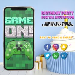video game, video invitation, invitations, digital, invite, custom, personalized, birthday, party, card, video games