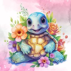 fairy turtle flower watercolor clipart