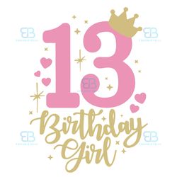 birthday girl svg, birthday svg, 13th birthday svg, princess svg, crown number svg
