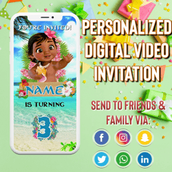 moana video invitation, personalized animated invitation, moana baby invitation, digital invitation, birthday party