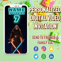 Jedi, Star Wars, Video Invitation, digital, custom, personalized, birthday, party