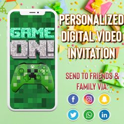 video game, video invitation, invitations, digital, invite, custom, personalized, birthday, party, card, video games