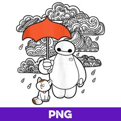 Disney Big Hero 6 Baymax Patterned Rain Clouds Portrait V3, PNG Design, PNG Instant Download Now
