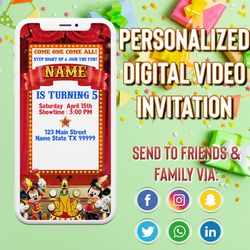 mickey mouse carnival circus animated video invitation for birthday party, mickey mouse circus video invitation digital