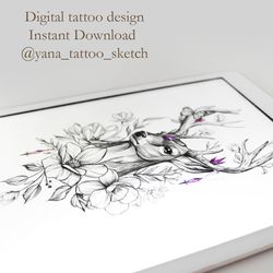 Deer Tattoo Designs Deer Tattoo Sketch For Female Deer And Flower Tattoo Ideas, Instant download PDF, JPG, PNG