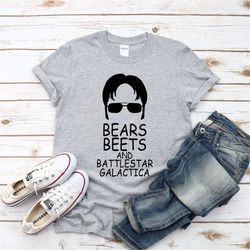 dwight schrute, bears beets battlestar galactica tee, the office office memorabilia shirt, fan shirt, gifts for office f