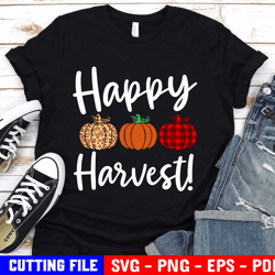 happy harvest svg, pumpkin patch svg, fall harvest svg, autumn buffalo plaid leopard pumpkins farm svg file for cricut