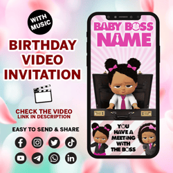 boss baby video invitation, personalized animated invitation, boss baby girl invitation, boss baby digital invitation