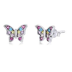 Butterfly silver earrings, Sterling silver studs, Small size, Jewelry for girl, woman, girlfriend, wife