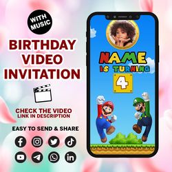 super mario invitation, super mario birthday video invitation, super mario birthday invitation, digital invite