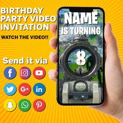 Fort nite birthday video invitation, fort nite video invitation, fort nite animated, fort nite digital, fort nite evites