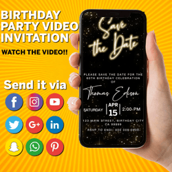 video save the date any event invitation, animated birthday/wedding party evite, eco friendly, digital smartphone invite