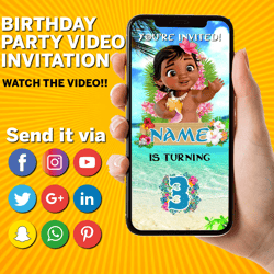 Moana Video Invitation, Personalized Animated Invitation, Moana Baby Invitation, Digital Invitation, Birthday Party