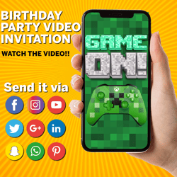 Video Game, Video Invitation, Invitations, digital, Invite, custom, personalized, birthday, party, Card, video games