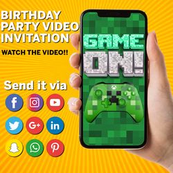 video game, video invitation, invitations, digital, invite, custom, personalized, birthday, party, card, video games