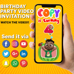 Cocomelon Video Invite, Cody Cocomelon Video, Cocomelon Mp4, Animated invite, Video Evite, Logo and Personalized Data