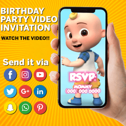 cocomelon video invite, cocomelon video, cocomelon mp4, animated invite, video evite, logo and personalized data