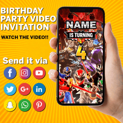Power ranger birthday invitation, dino fury Animated Invitation, Power ranger Invitation, Power ranger Video Invitation