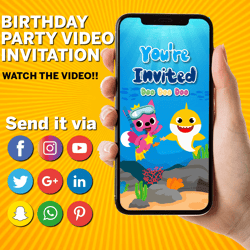 Baby Shark Invitation, Baby Shark Birthday Party Invitation, Baby Shark Video Invite, Electronic Invitation, Animated