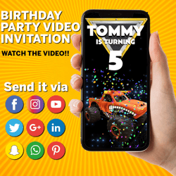 Monster Trucks Birthday Party Video Invitation, Jam & Smash Personalized Invite, Digital Party Made to Order, Animated