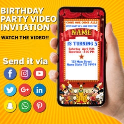 mickey mouse carnival circus animated video invitation for birthday party, mickey mouse circus video invitation digital