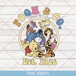 retro pooh & co est 1926 png, disney winnie the pooh png, cute pooh and friends png, disney family vacation png 300dpi