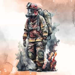 fireman watercolor clipart bundle