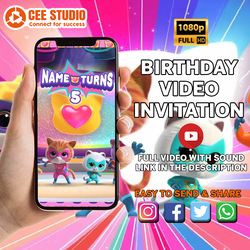super kitties, video invitation, invitations, digital, invite, custom, personalized, birthday, party, card