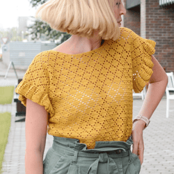 Crochet Top Pattern, Ruffle Tee Pattern, Blouse Pattern for Women, PDF file, Digital Download