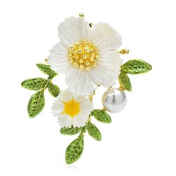 Sakura flower brooch, Pink or White,  Enamel Pearl Romantic Peach-blossom jewelry