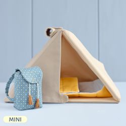 PDF Camping Set (Camping Tent, Sleeping Bag, and Backpack) for Mini Doll Sewing Pattern