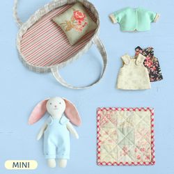 2 PDF Mini Bunny with Set of Clothes and Sleeping Basket with Bedding Sewing Patterns Bundle