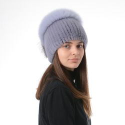 Mink Women's Hat With Big Pompom Fox Fur And Soft Real Fur Beanie Winter Beanie For Lady